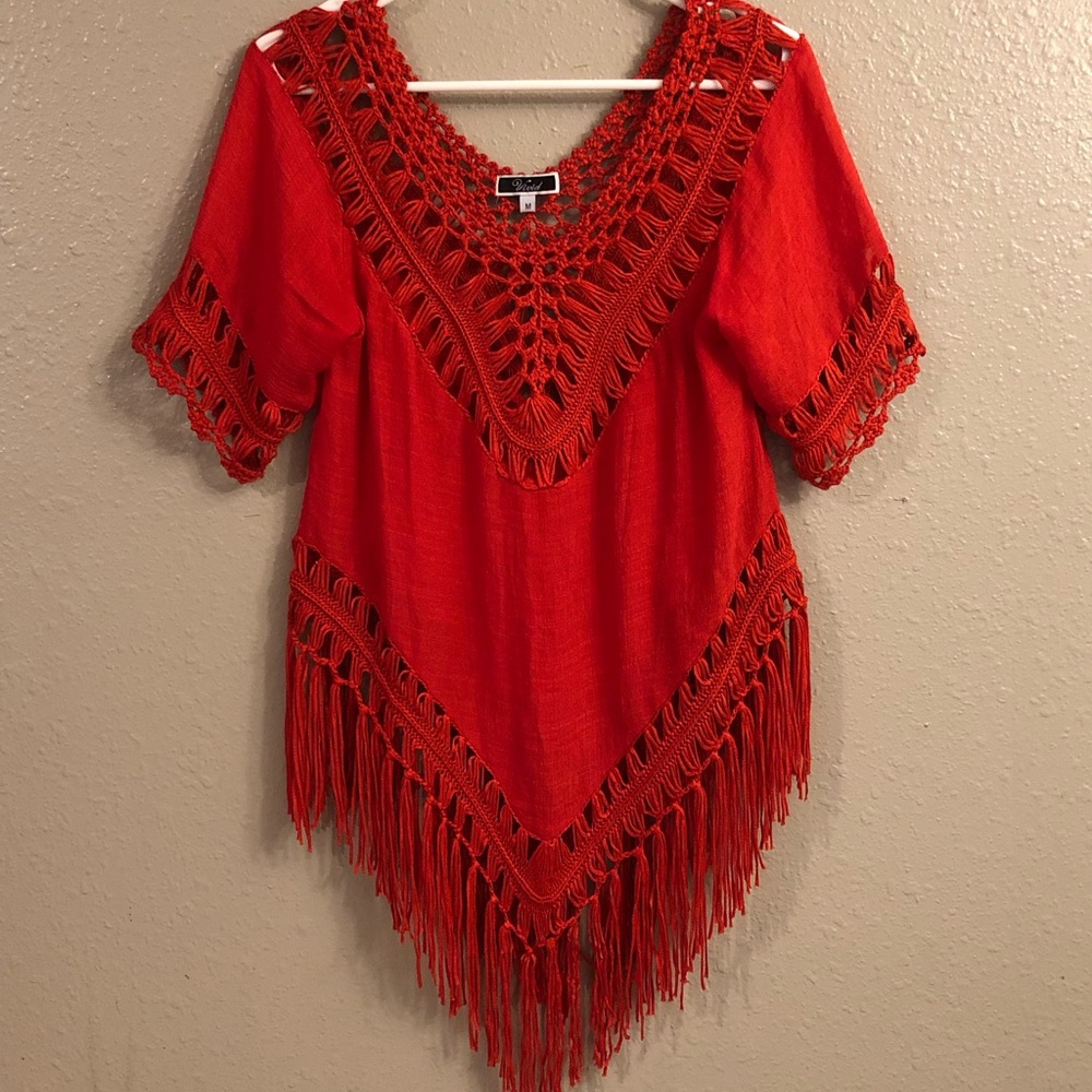 🔥NWOT Burnt orange fringe summer top🔥